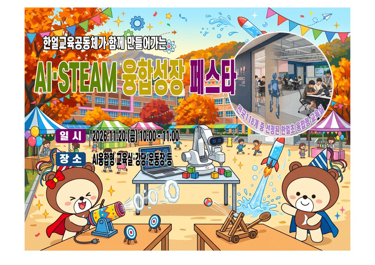 AI·STEAM 융합성장 페스타 포스터. 일시 2026.11.20.(금) 10:00~11:00, 장소 AI융합형 교육실·강당·운동장 등